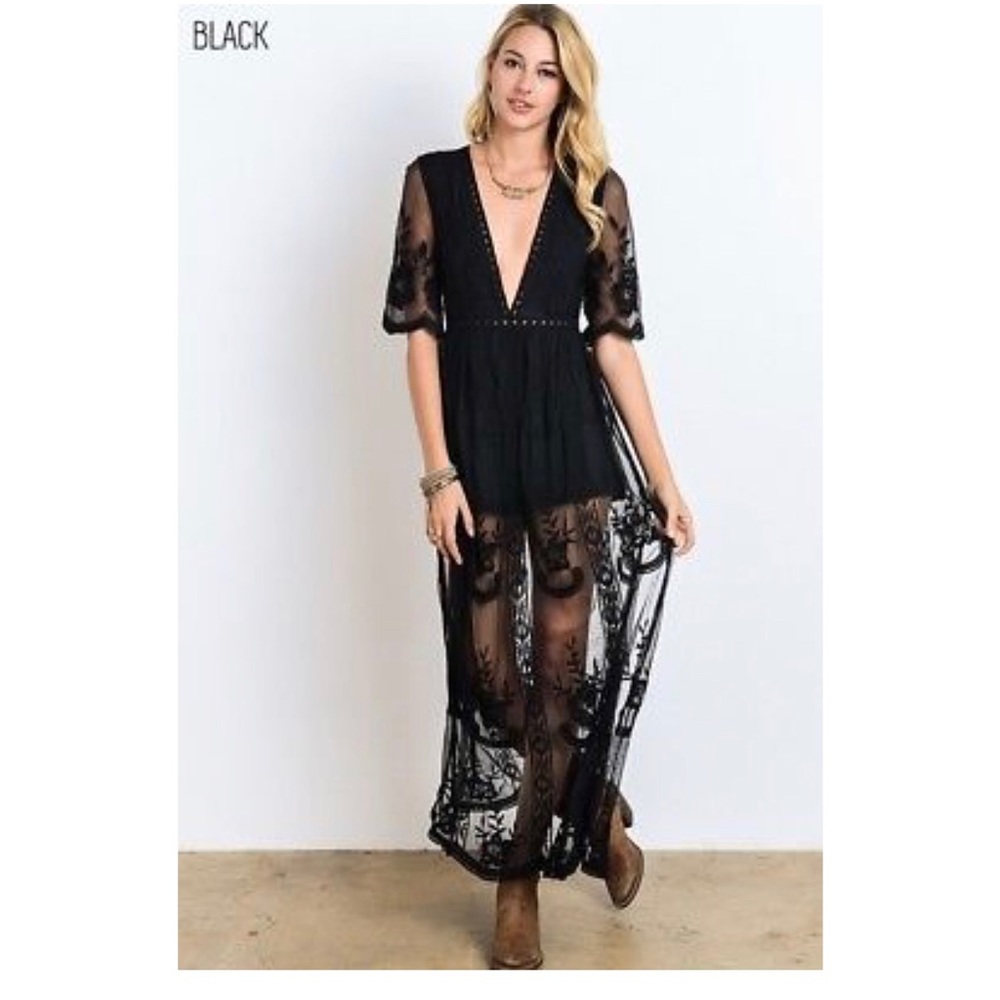 Black lace maxi romper